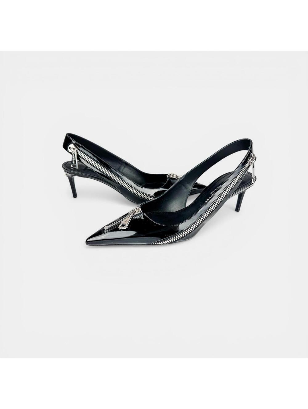 D&G Black Patent Pointed‑Toe Slingback Heels with Zipper – Women’s EU 39 NIB